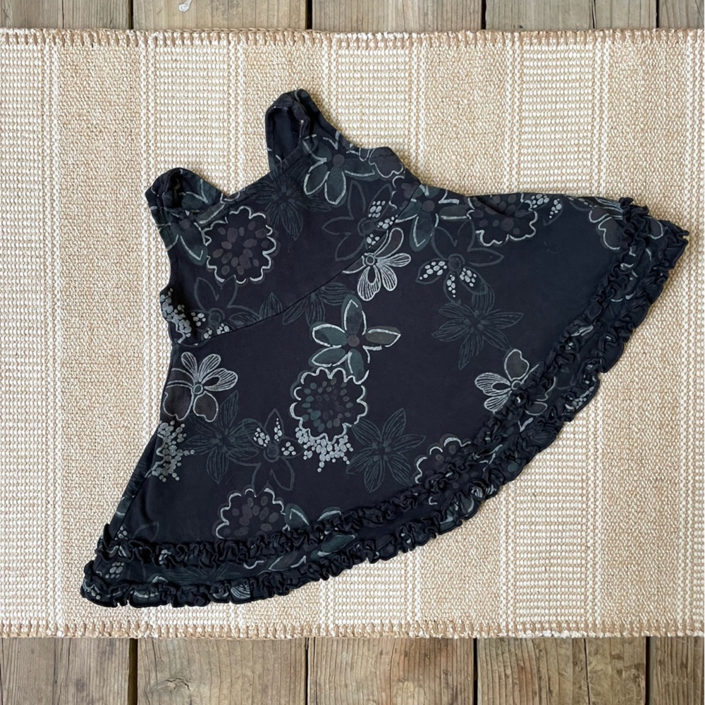 fresh produce Black Floral Ruffle Hem Girls Sundress 100% Cotton Sz 6 Months 6M
